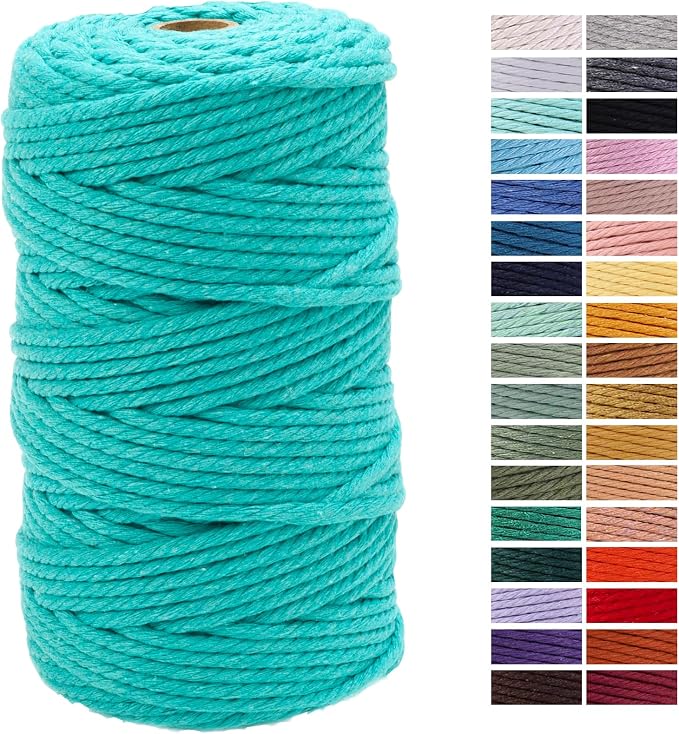 Turquoise Macrame Cord 4mm x 109Yards, Colored Cotton Rope Craft Cord Colorful by AestheticDesignforYou
