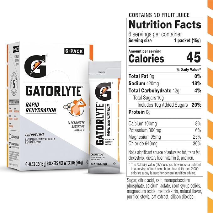 Gatorlyte Powder Cherry Lime, makes 16.9oz serving, net weight 3.1 oz - Image 2