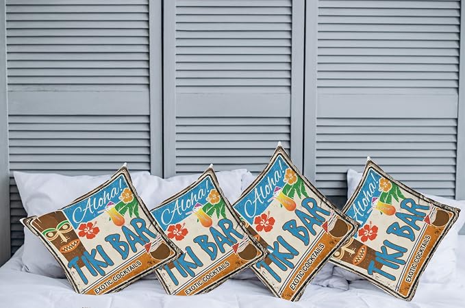 Ambesonne Tiki Bar Decorative Throw Pillow Case Pack of 4, Rusty Vintage Sign - Image 2
