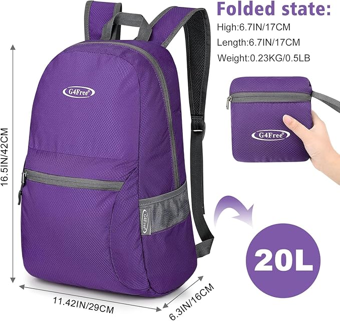 G4Free 20L Lightweight Packable Backpack Travel Hiking Daypack Foldable Backpack - Image 2