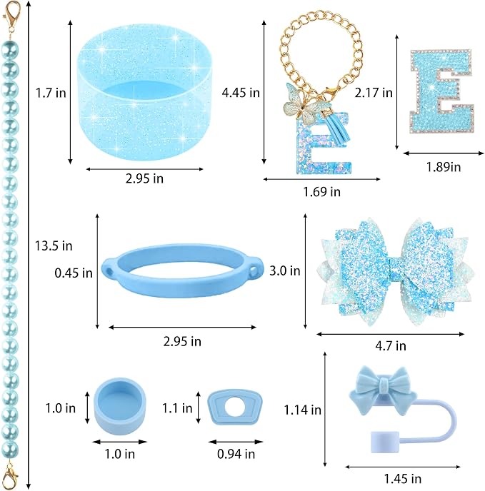 9PCS Blue for Stanley Cup Accessories Set Bling Initials Bow Charms for Stanley - Image 3