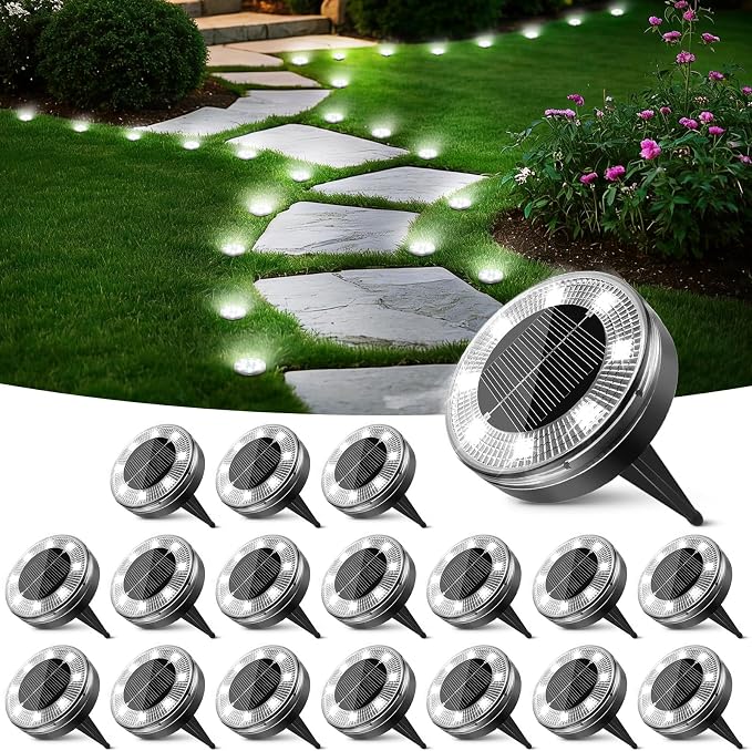 Peasur Mini Solar Ground Lights, 18 Pack Flat Solar Disc Lights Outdoor by Peasur