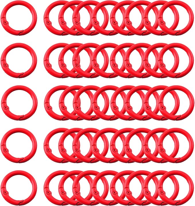 Carabiner Clip 48Pcs Red Metal Key Ring Clip Circle Keychain Rings Bulk Spring by KJMLDIY