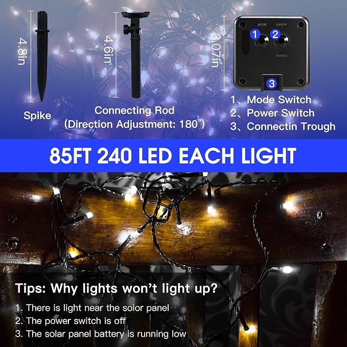 Vimorg Solar String Lights Outdoor, 2 Pack 170FT 480 LED Waterproof Solar - Image 6
