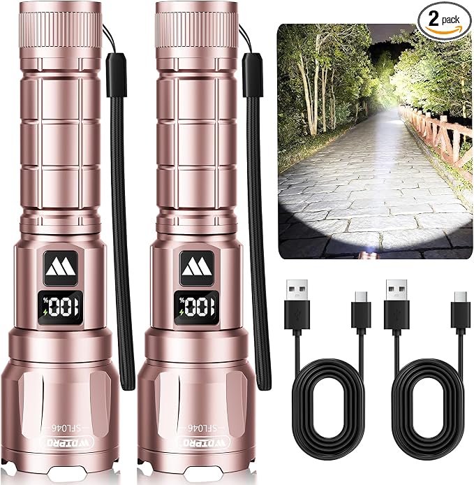 WdtPro LED Rechargeable Flashlight 2 Pack, Super Bright Zoomable 6000 Lumens by WdtPro