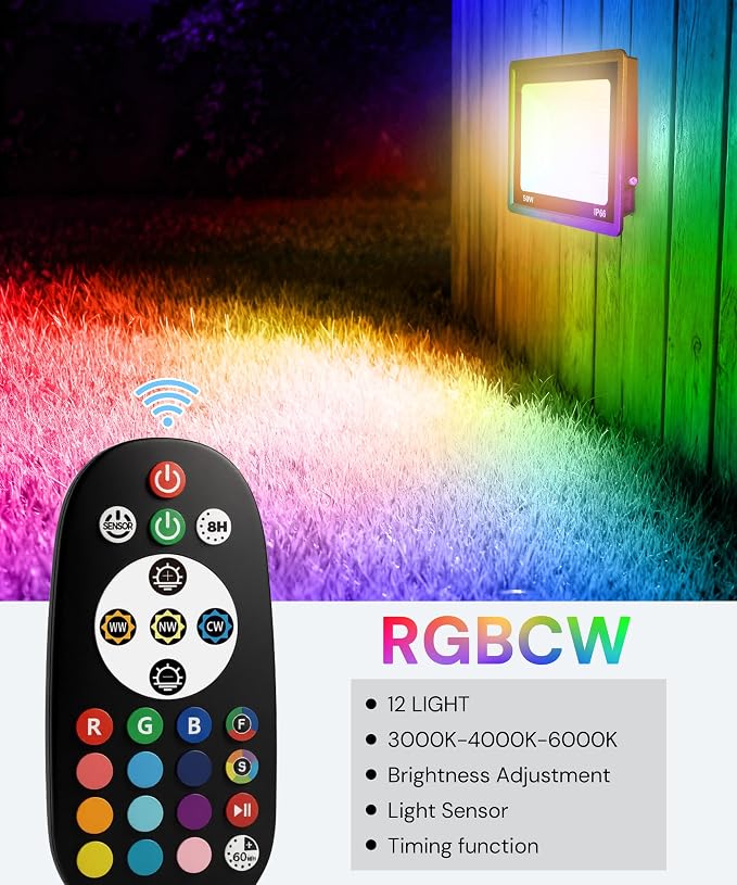 L LOHAS LED 50W Flood Light Outdoor, RGB Landscape Lighting - Image 2