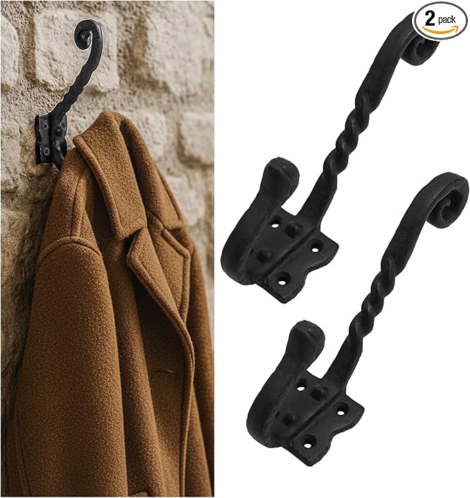 Mystic Colonial Rustic Cast Iron Wall Hooks, Heavy Duty Blackened Vintage by SaKeGa