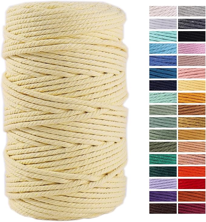 Light Yellow Macrame Cord 4mm x 109Yards, Colored Cotton Rope Craft Cord by AestheticDesignforYou