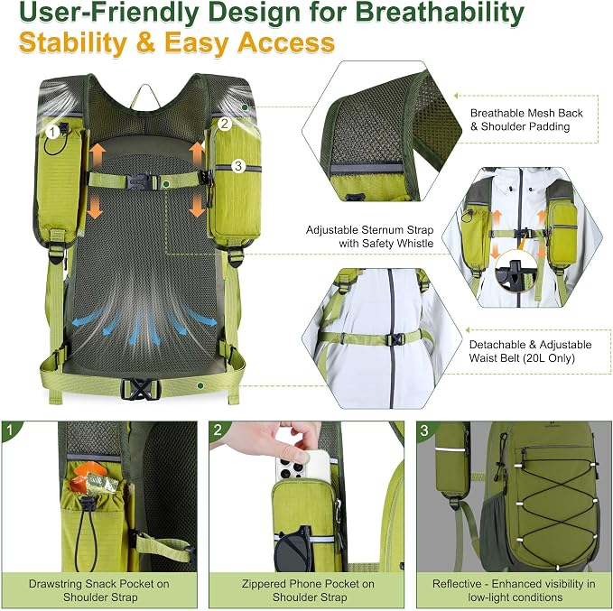 BECOJADDE Hiking Backpack 20L Small Backpack Packable Day pack Water Resistant - Image 2