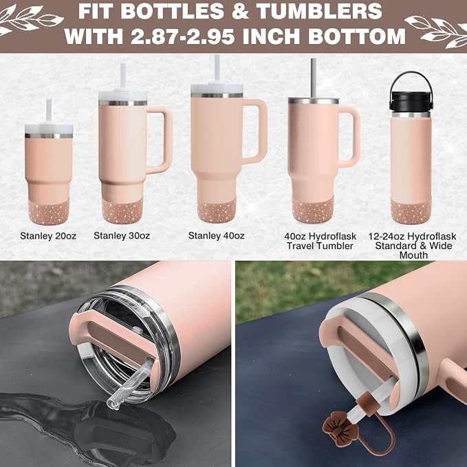 9PCS Brown for Stanley Cup Accessories Set Bling Initials Bow Charms for - Image 4
