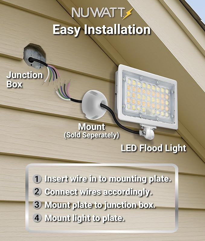 NUWATT 50W LED Flood Light, 3CCT 3000K/4000K/5000K Selectable, IP65 Waterproof - Image 9