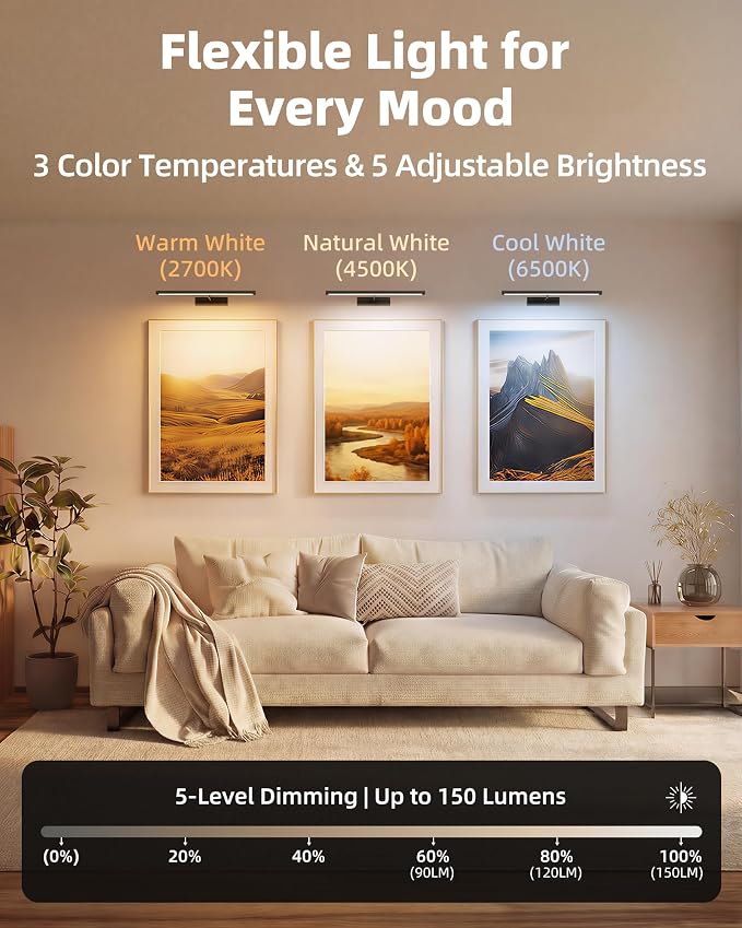 EZVALO Picture Light for Wall, 4800mAh Rechargeable Wireless Battery Lights for - Image 8