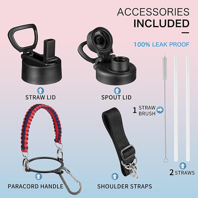 KXIAOCHEN Insulated Water Bottle, Stainless Steel Water Bottle, 2 Lids - Image 4