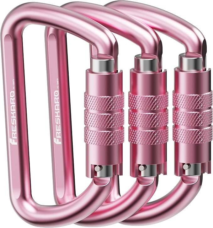 FresKaro 3inch 12kN-2698lbs Auto Locking Carabiner Clips, Solid D Shape by FresKaro
