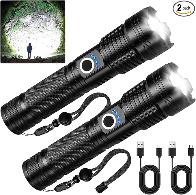 Rechargeable LED Flashlight, 000 High Lumens Super Bright Flashlight, 5 Modes by ChargingStationforapple