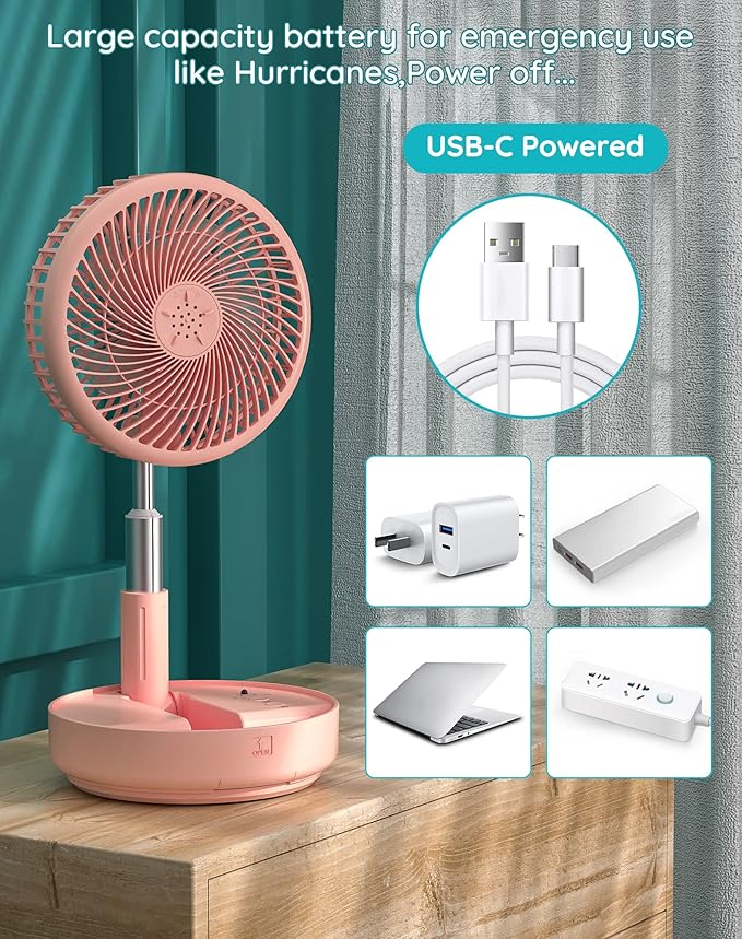 Primevolve Portable Oscillating Standing Fan, Rechargeable Battery Operated USB - Image 6
