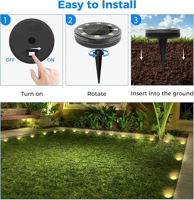 Peasur Mini Solar Ground Lights, 8 Pack Flat Solar Disc Lights Outdoor - Image 8