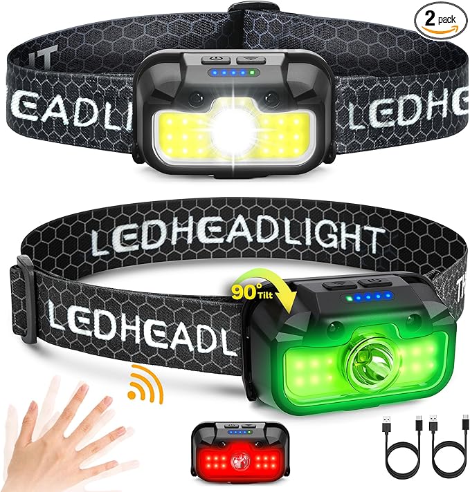 Favorlite 2 Pack Headlamp Rechargeable, 1300 Lumen Lightweight Bright by Favorlite