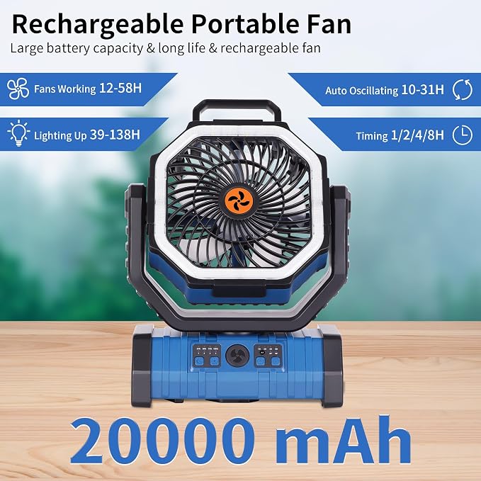 Portable Fan Battery Powered, 20000mAh Rechargeable Camping Fan Battery Operated - Image 2