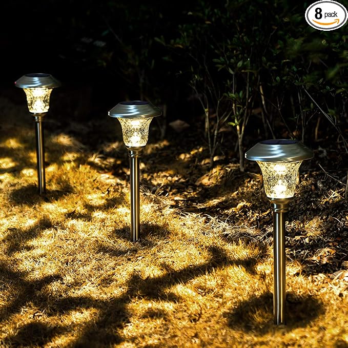 GIGALUMI 8 Pack Solar Pathway Lights, Solar Garden Lights Outdoor Warm White by GIGALUMI