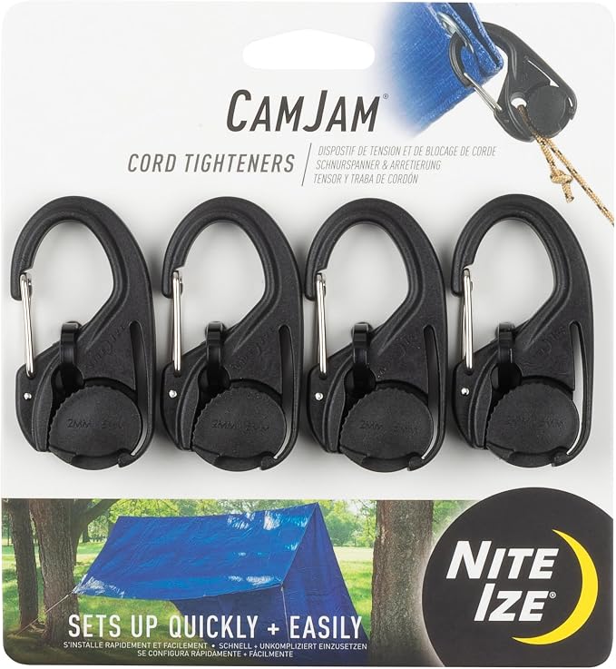 Nite Ize NCJ-01-4R3 CamJam Tie Down Rope Carabiner Clip, Cord Tightener 4-Pack by NiteIze