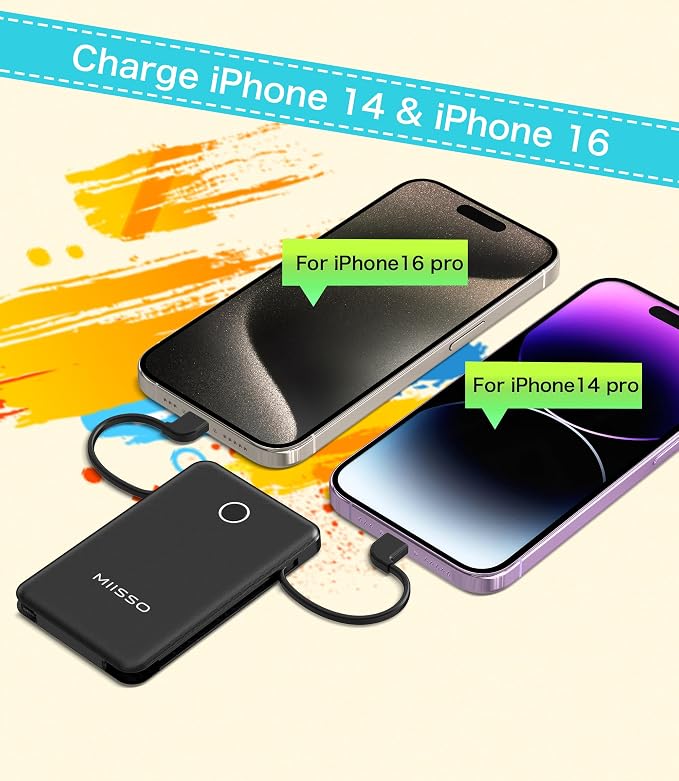 6000mah Ultra Slim Built in Cables Power Bank, Card Size Built in USB C Cords - Image 7