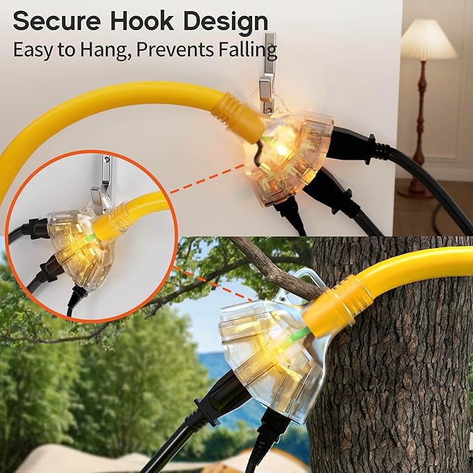 10 ft 12 Gauge Heavy Duty 3 Outlet Extension Cord Splitter - Image 5