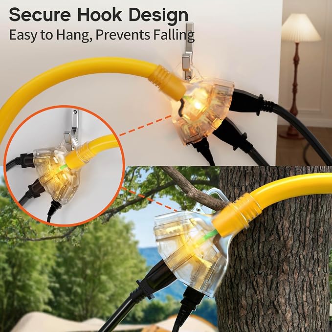 50 ft 10 Gauge Heavy Duty 3 Outlet Extension Cord Splitter - Image 4