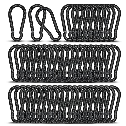 Small Carabiner Clip Hook, 2.36 inch 50 pcs Black Heavy Duty Spring Snap Hook by KINLINK