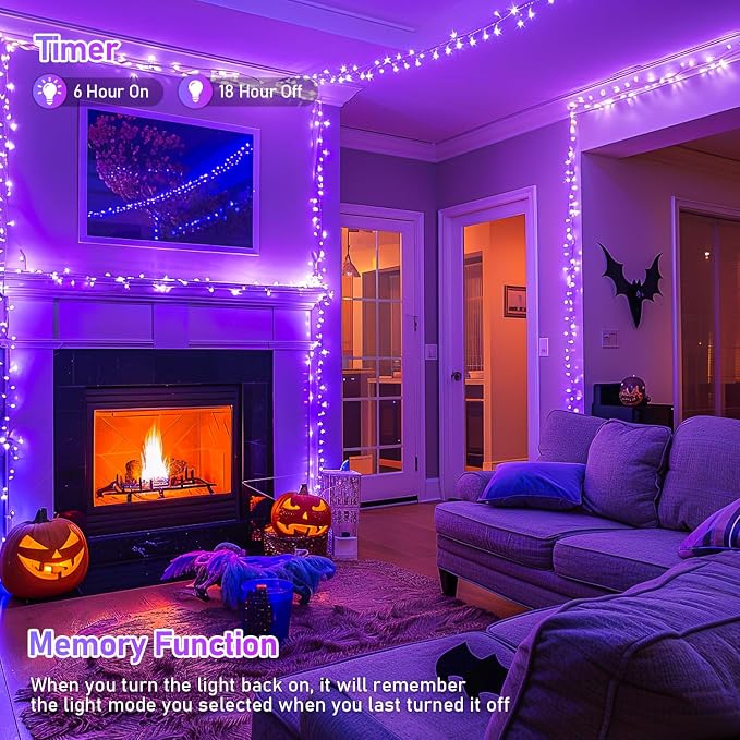 JMEXSUSS 150 LED Purple Christmas Lights Indoor, 8 Modes Connectable String - Image 6