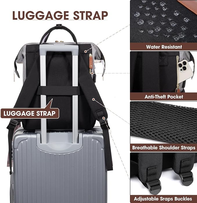 Focdod Laptop Backpack 17.3 Inch Womens Professional Purse Computer Bag Nurse - Image 4