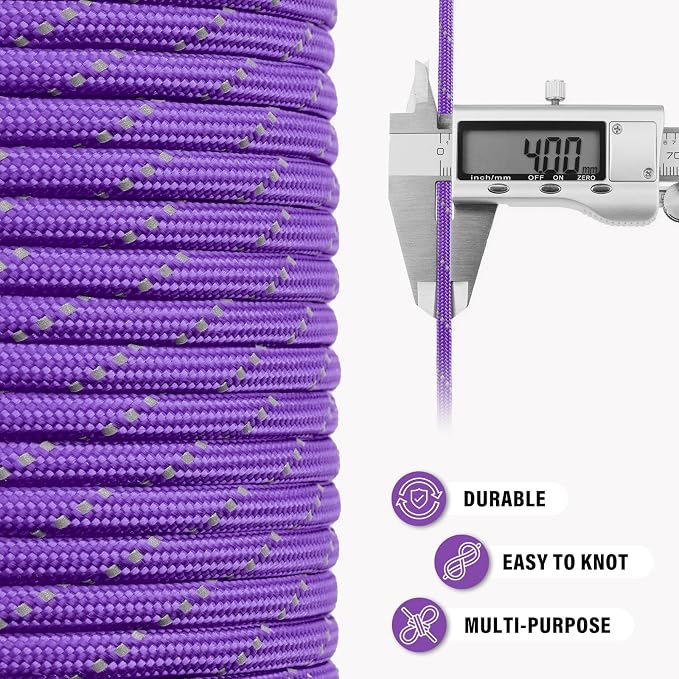 Reflective Paracord Rope 750 lb - 500ft 5/32" Parachute Cord 4MM 12-Strand para - Image 6