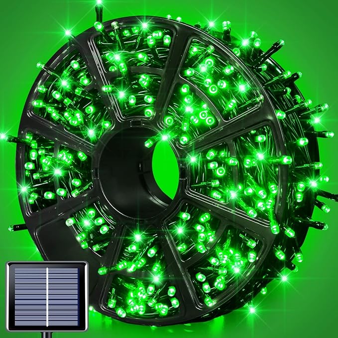 JMEXSUSS 600 LED Green Solar Christmas Lights, 206.7 ft Solar String Lights by JMEXSUSS