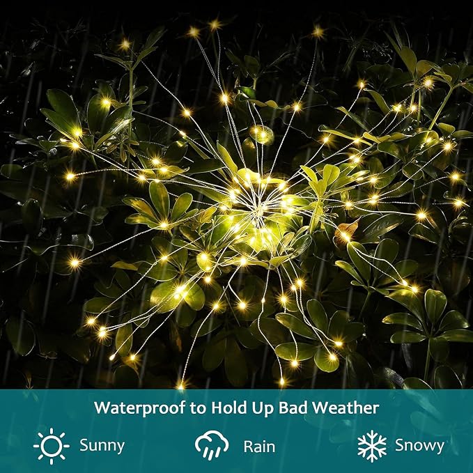 JJGoo Solar Firework Lights, 2 Pack 150 LEDs 2 Lighting Modes Solar Lights - Image 3