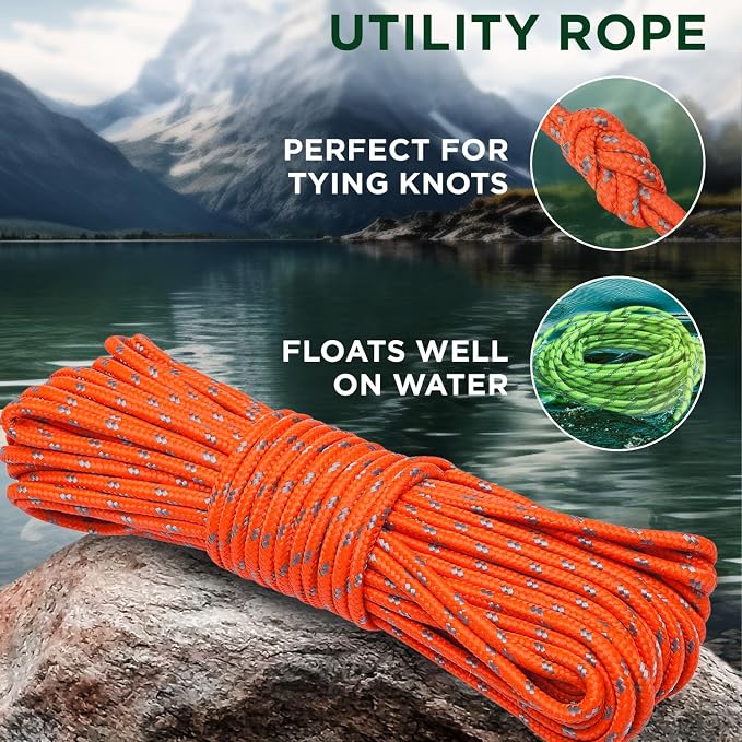 TECEUM Rope – 150 Feet x 1/4 Inch – Orange Gray – Strong All-Purpose Utility - Image 3