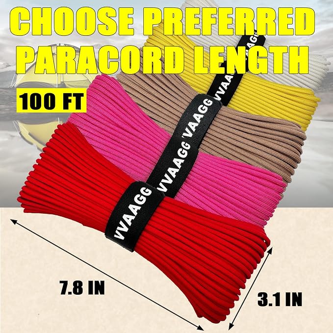 VVAAGG 1000 Red Paracord100FT Utility Parachute Cord 4mm Nylon String12 Strand - Image 3