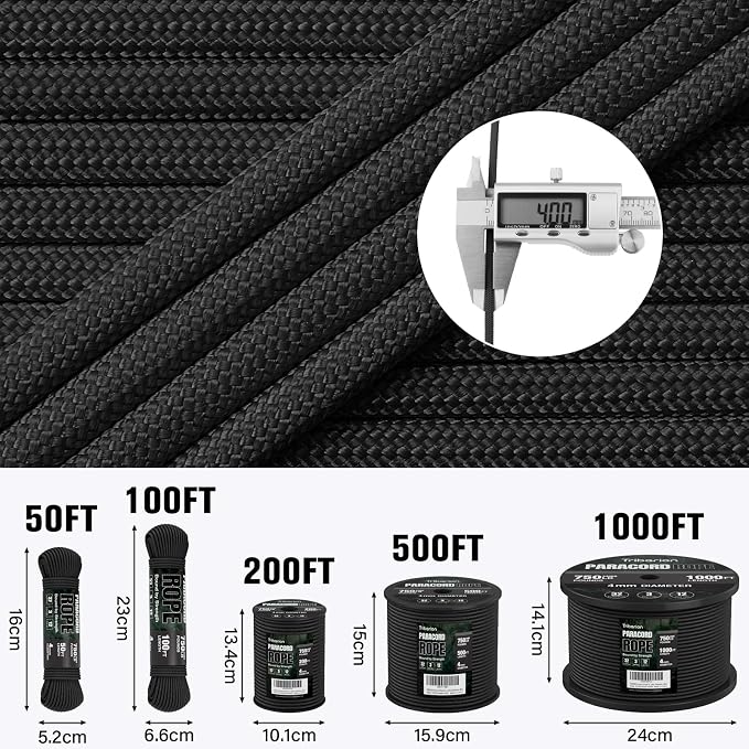 Paracord Rope 750 lb - 500ft 5/32" Parachute Cord 4MM 12-Strand para Cord - - Image 5