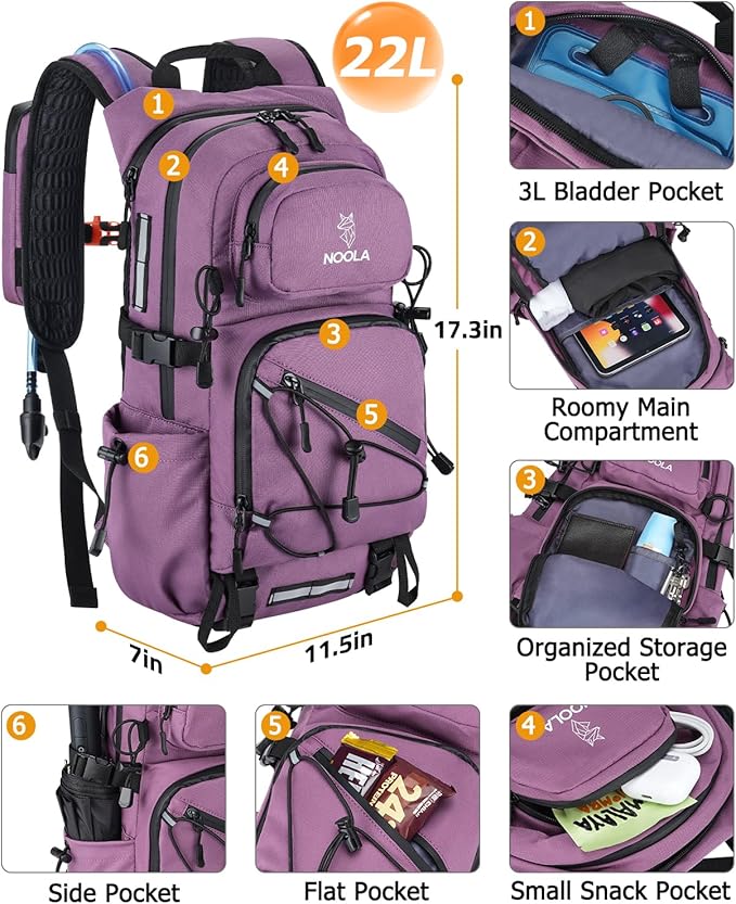 NOOLA Hydration Backpack with 3L Water Bladder, 22L / 25L Water Backpack - Image 2