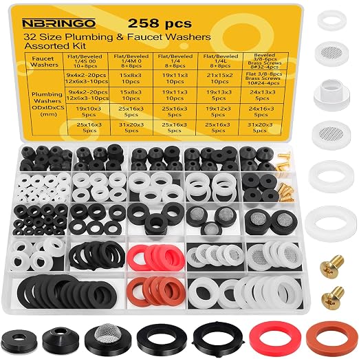 258 PCS Faucet Washers Assorted Kit by NBRINGO