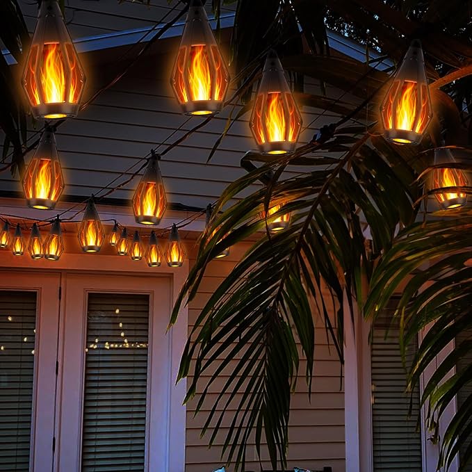 iBaycon Solar Flame Lights, 42Ft 15 LED Bulbs Flickering Flame String Light - Image 7