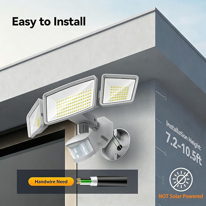 TECKNET 7500LM Motion Sensor Outdoor Lights, 150-LED 3-Head Security Light - Image 6