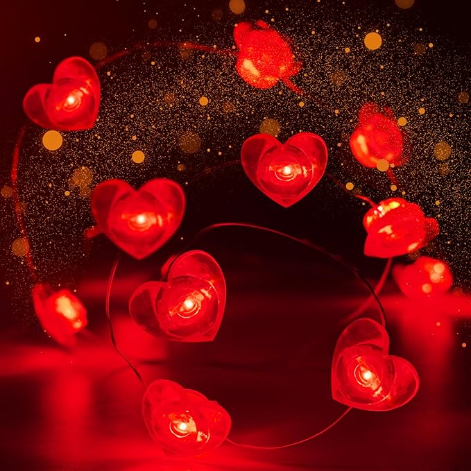 10FT Red Heart Fairy Lights Battery Operated by EXF