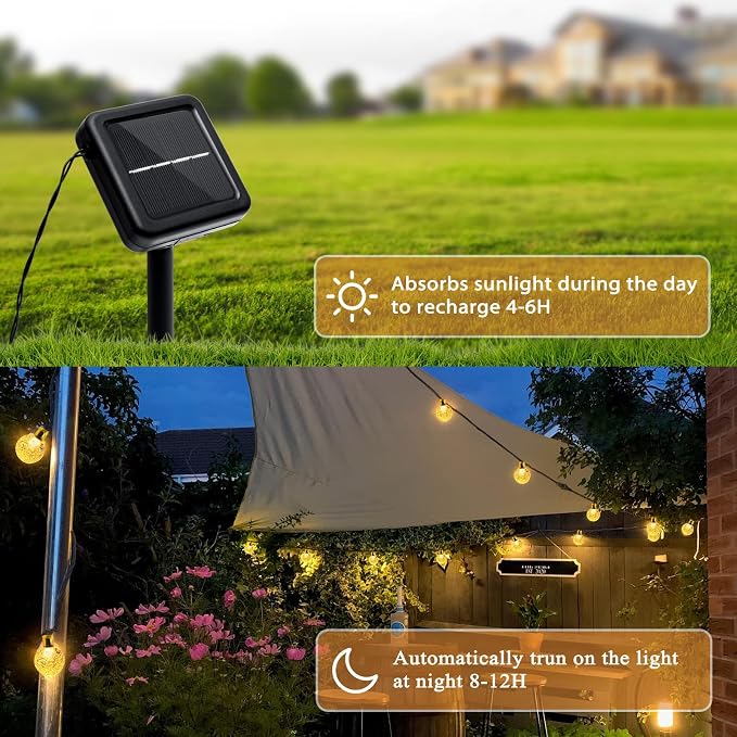 Outdoor Solar String Lights, 46FT 66LED 8Modes Crystal Solar Powered Christmas - Image 5