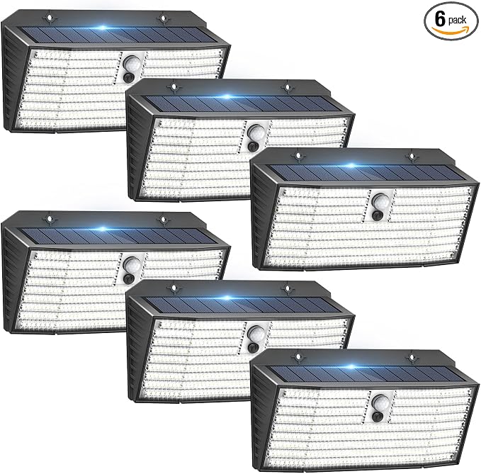 Upgraded Solar Lights Outdoor, 6 Pack 418 LED Motion Sensor Outdoor Lights by APILAB