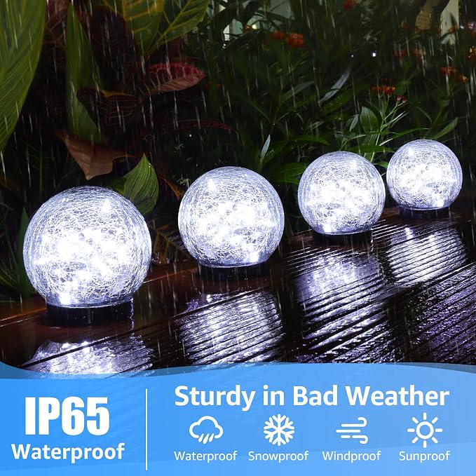 ASOMST 2-Pack Garden Solar Lights Outdoor, Cracked Glass Ball Light Waterproof - Image 2