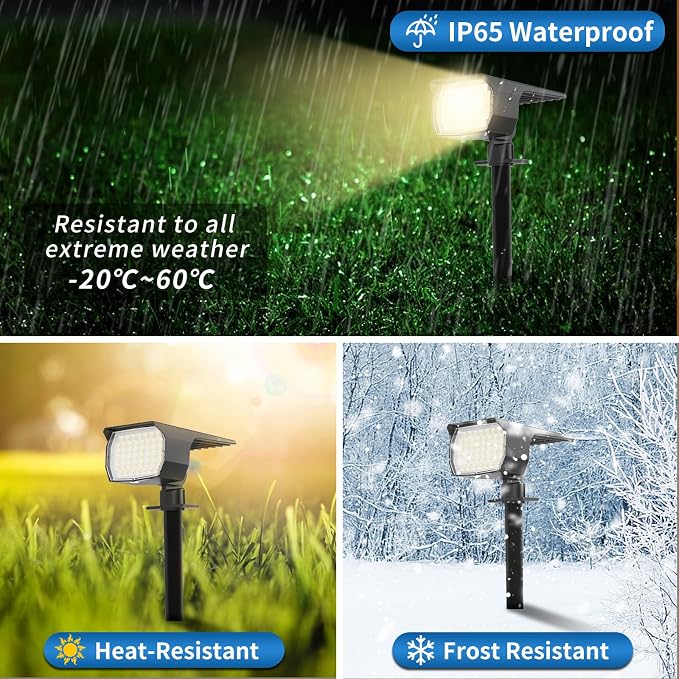 WENATY Solar Spot Lights Outdoor Waterproof IP65, 2 Pack Landscape Spotlights - Image 4