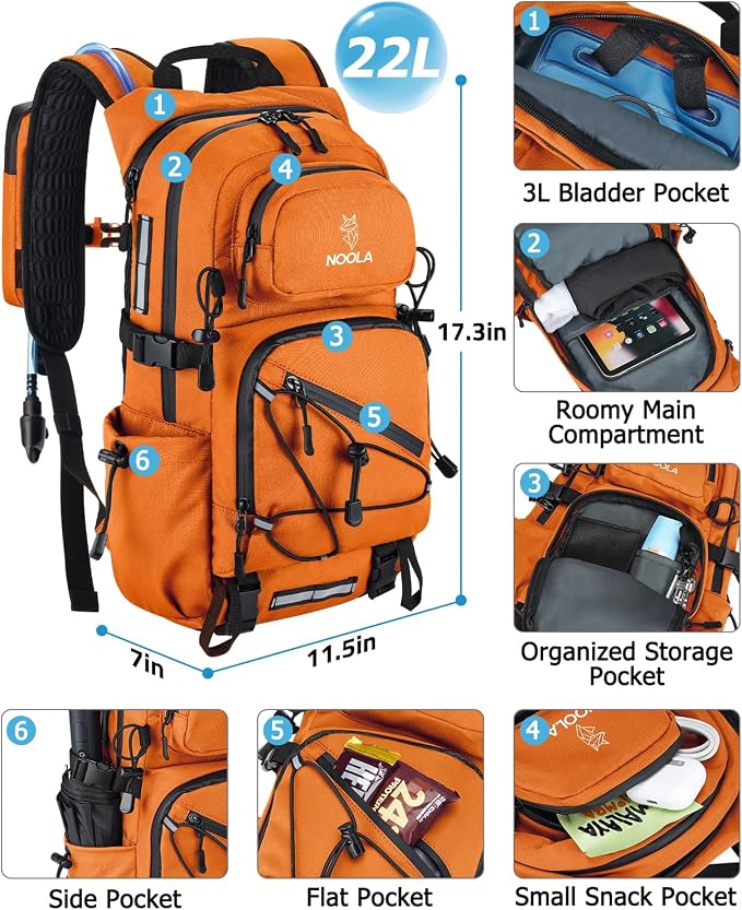 NOOLA Hydration Backpack with 3L Water Bladder, 22L / 25L Water Backpack - Image 2