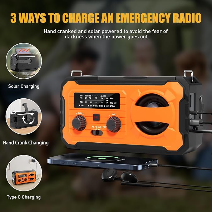 Hand Crank Emergency Radio, 10000mAh Weather Radio - Image 6