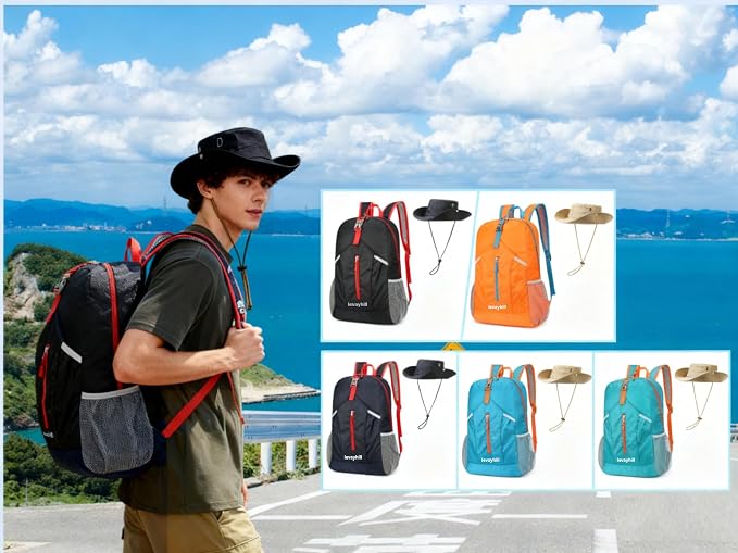 levayhill 25L Foldable Backpack & Bucket Hat 2 IN1 Combo, Lightweight packable - Image 8