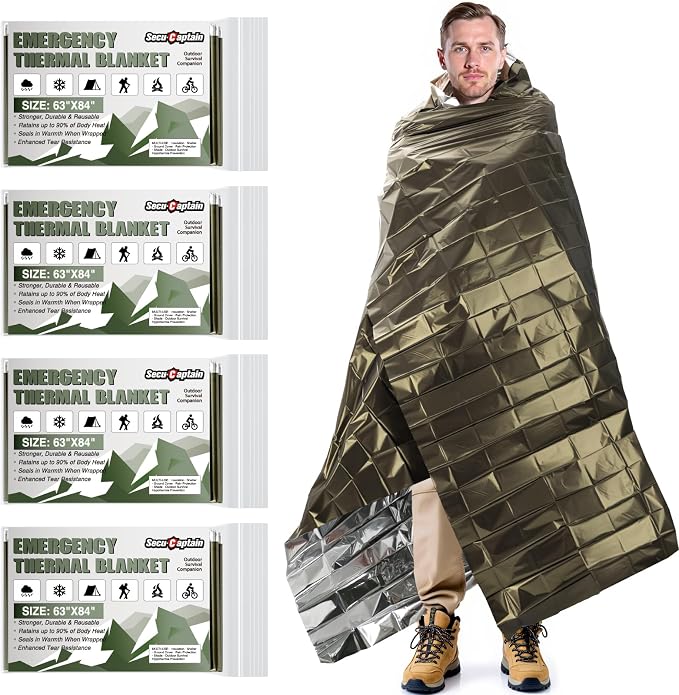SecuCaptain Survival Emergency Thermal Blankets: Extra Large 84” x63” Space by SecuCaptain